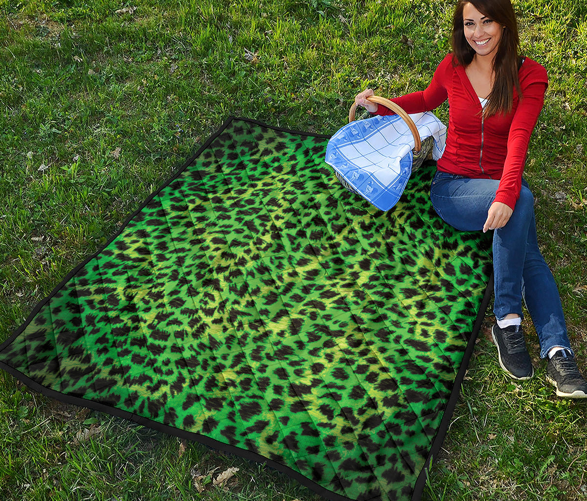 Green And Black Cheetah Print Quilt