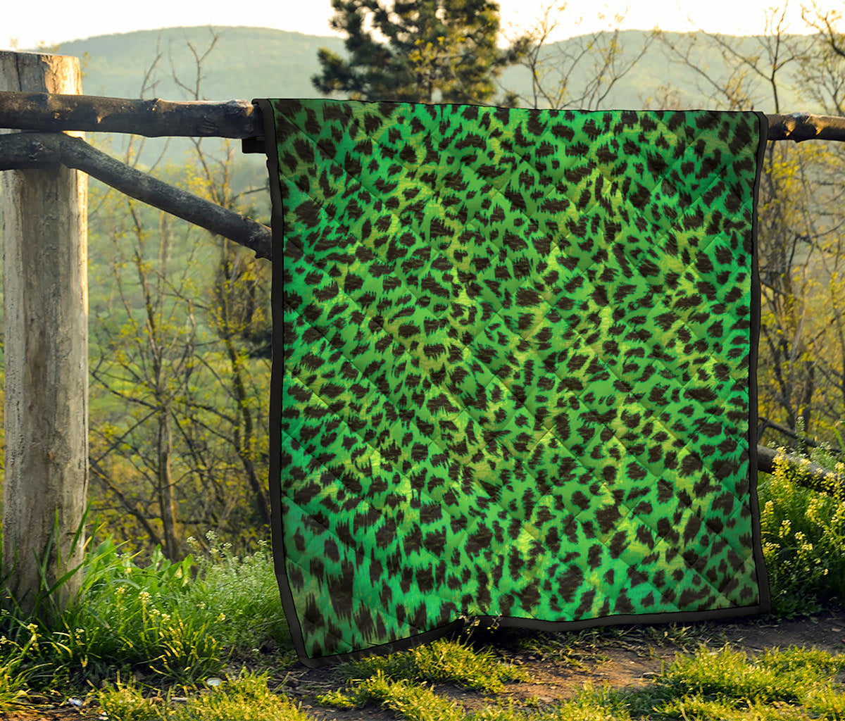 Green And Black Cheetah Print Quilt