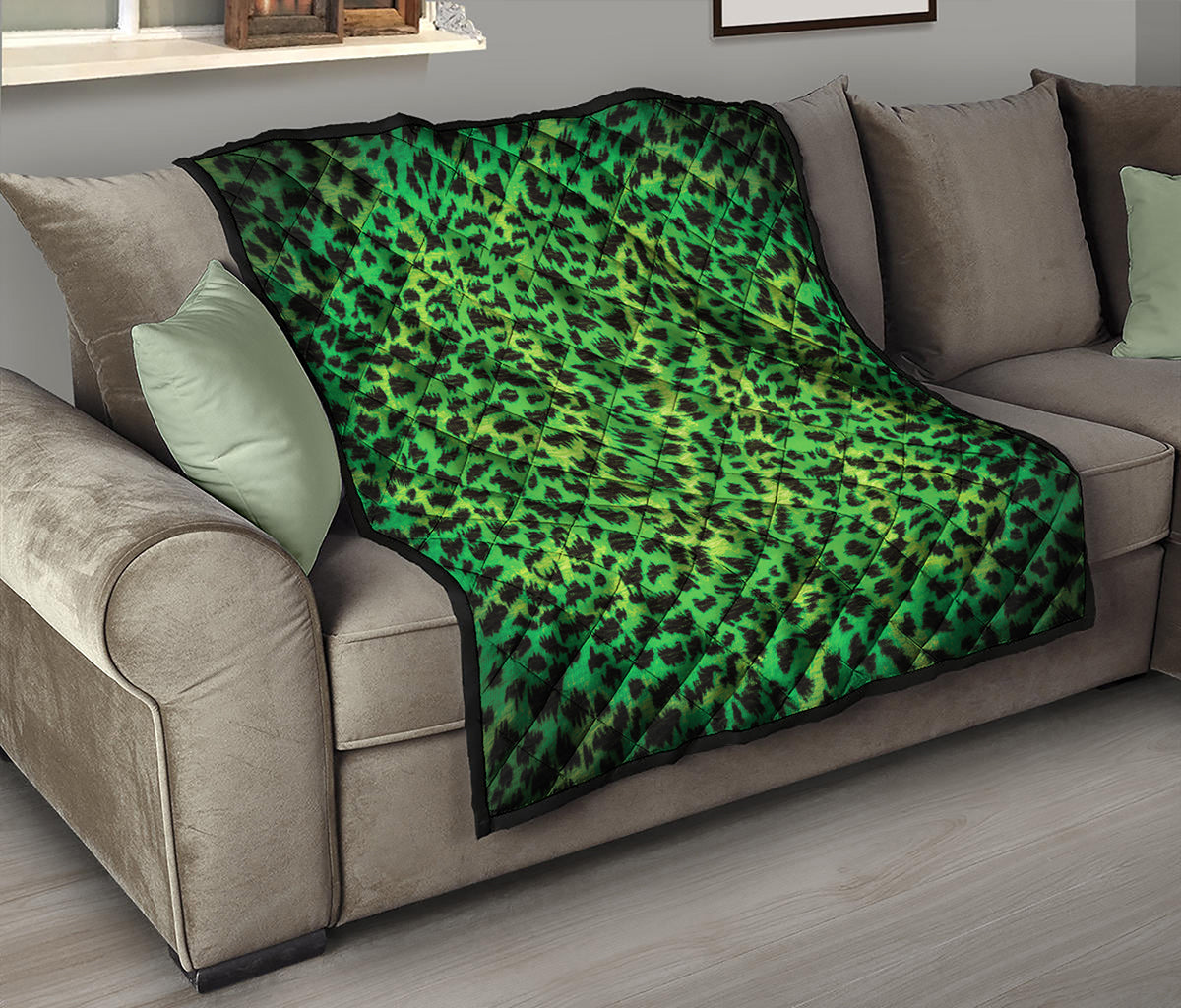 Green And Black Cheetah Print Quilt