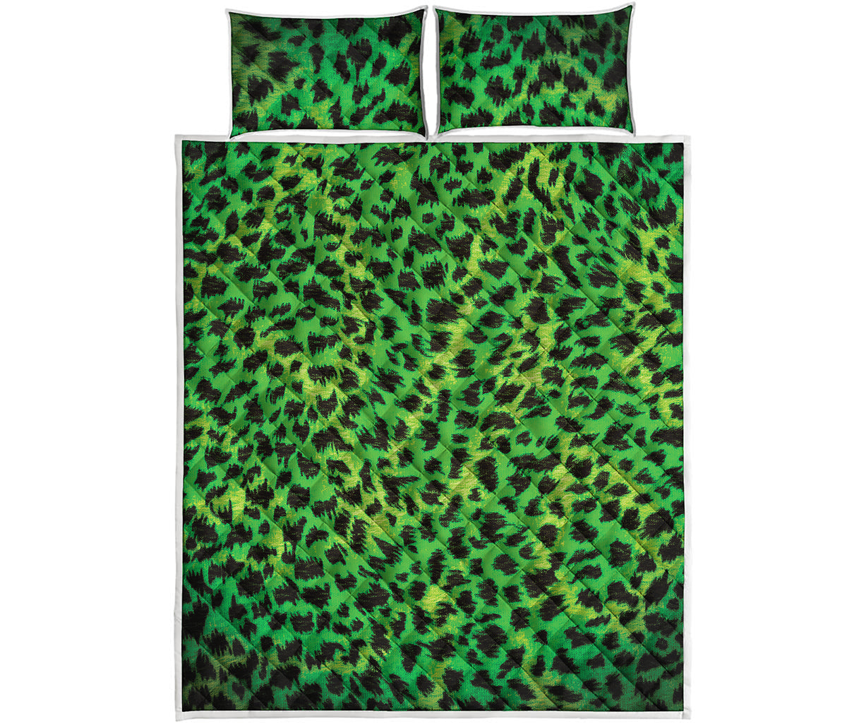 Green And Black Cheetah Print Quilt Bed Set