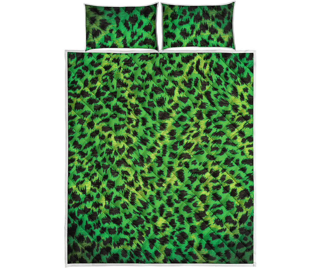 Green And Black Cheetah Print Quilt Bed Set