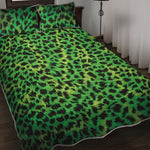 Green And Black Cheetah Print Quilt Bed Set