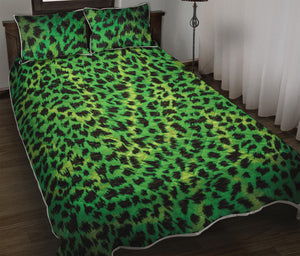 Green And Black Cheetah Print Quilt Bed Set