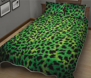 Green And Black Cheetah Print Quilt Bed Set