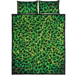 Green And Black Cheetah Print Quilt Bed Set