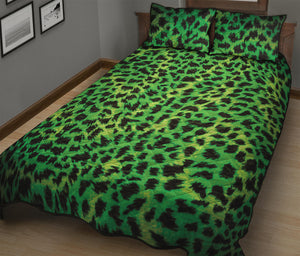 Green And Black Cheetah Print Quilt Bed Set