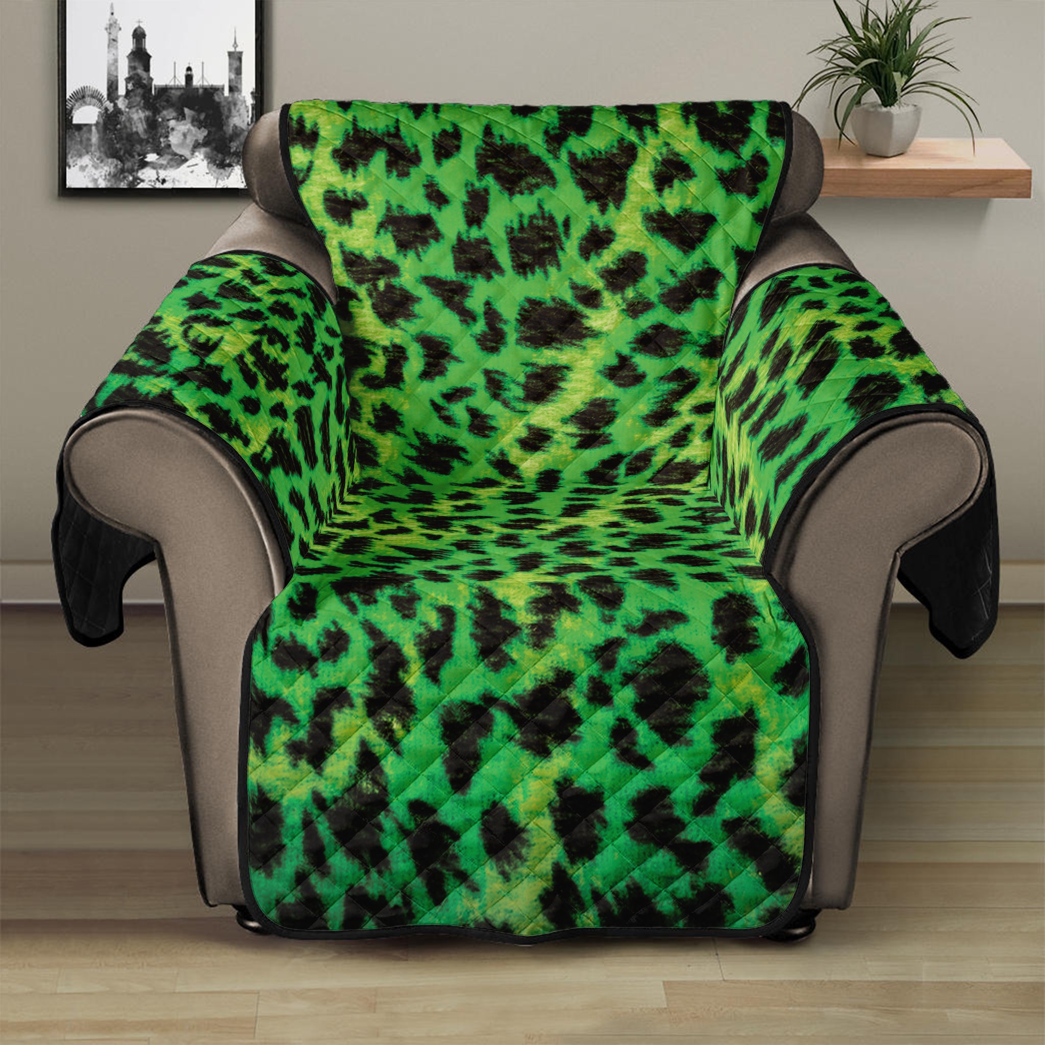 Green And Black Cheetah Print Recliner Protector