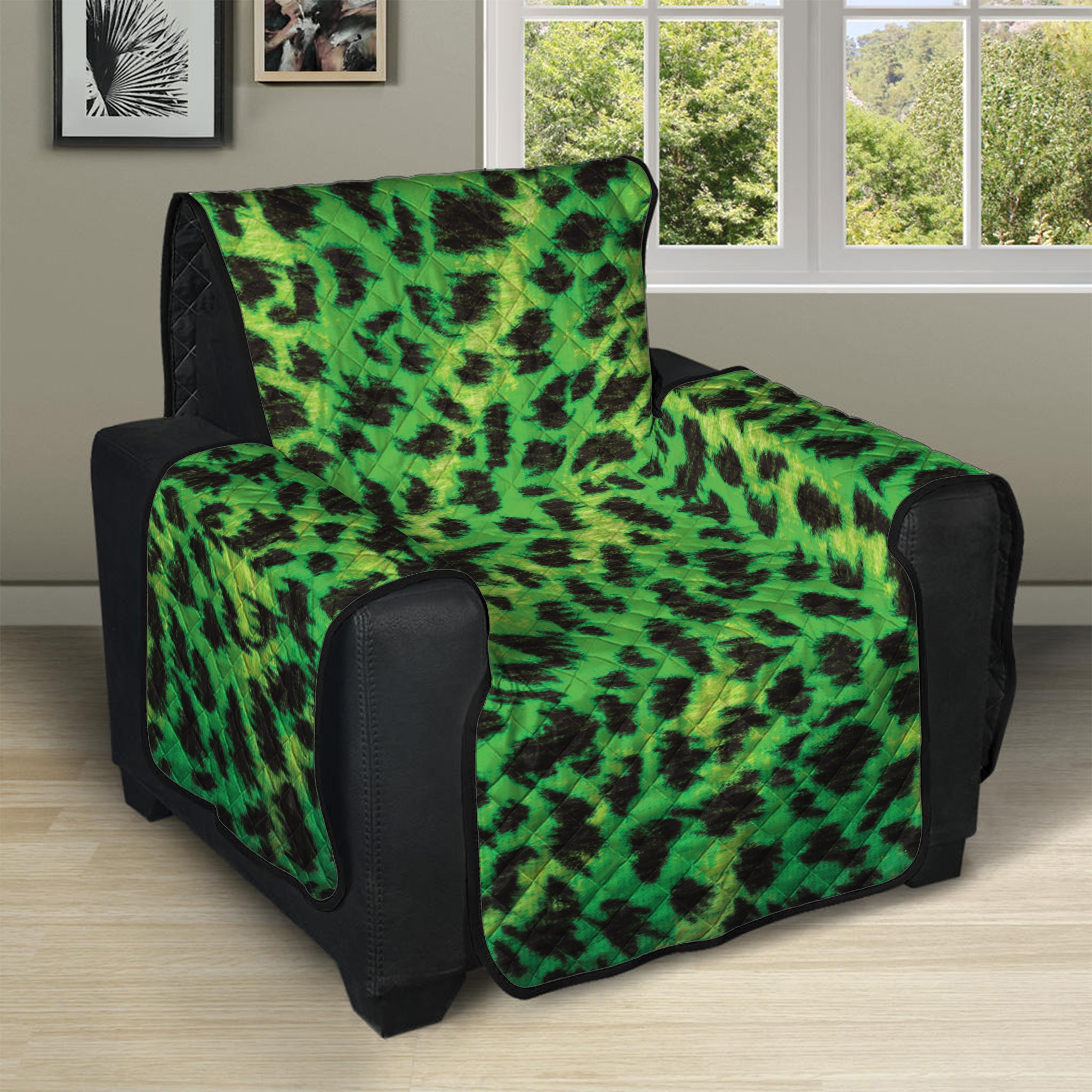 Green And Black Cheetah Print Recliner Protector