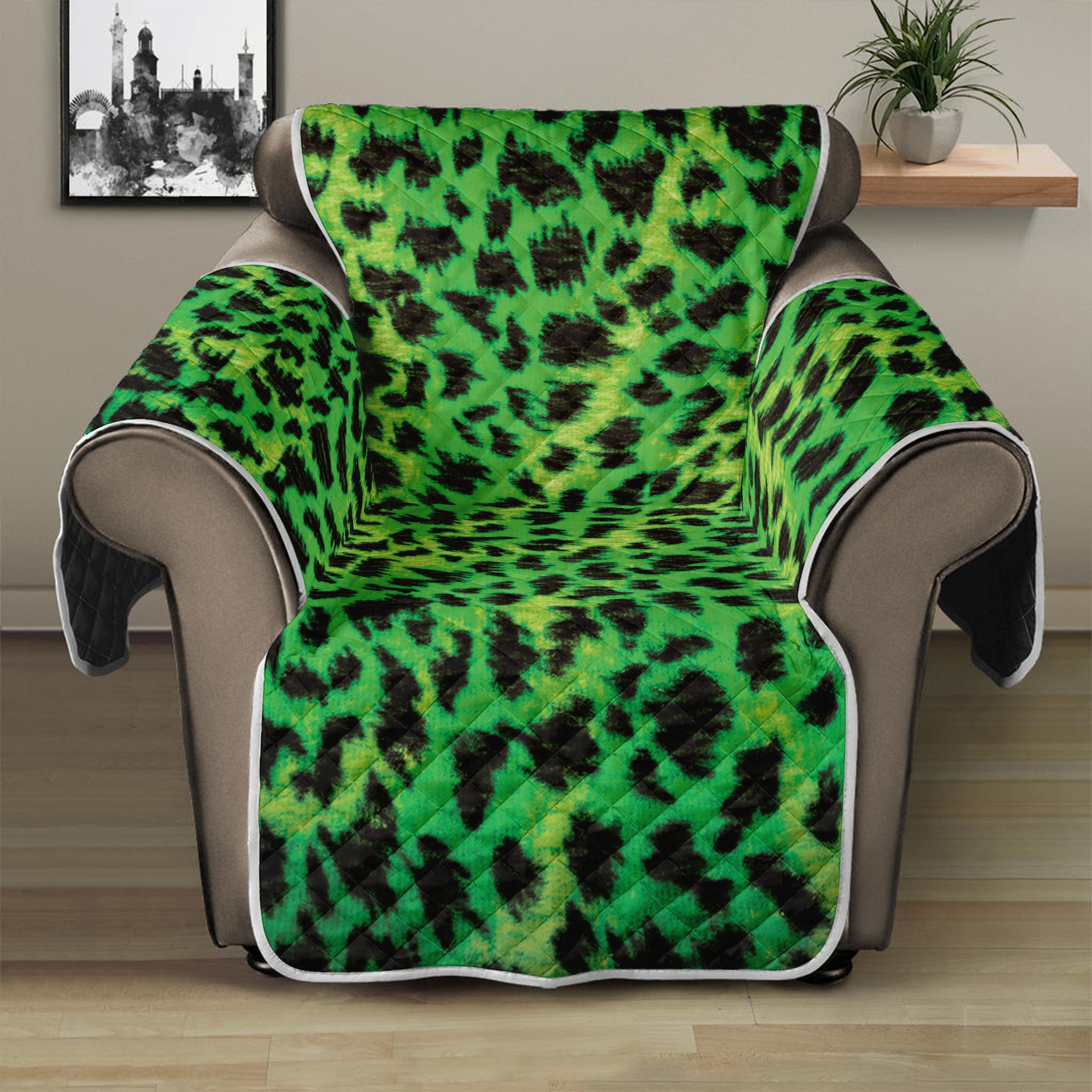 Green And Black Cheetah Print Recliner Protector