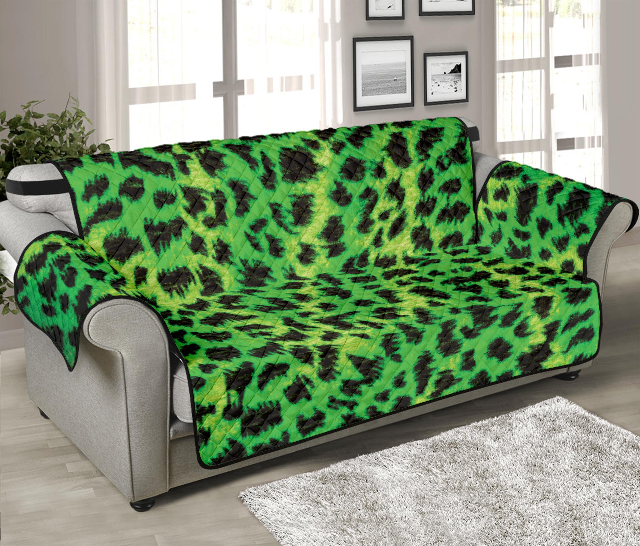 Green And Black Cheetah Print Sofa Protector