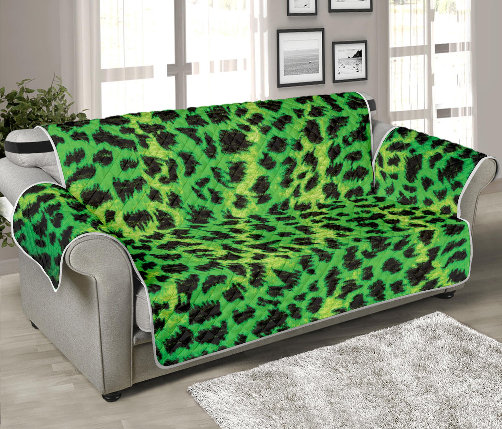 Green And Black Cheetah Print Sofa Protector