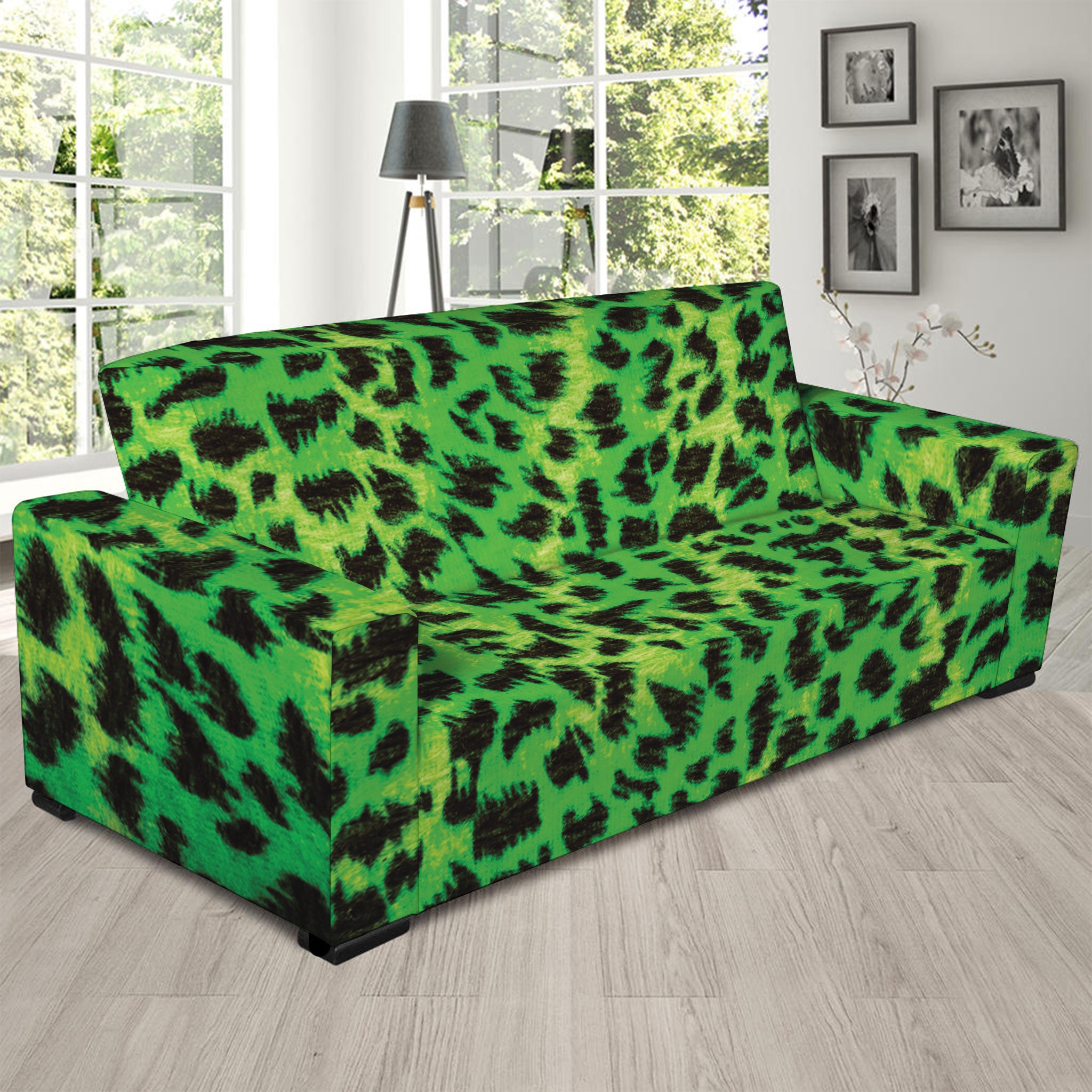 Green And Black Cheetah Print Sofa Slipcover