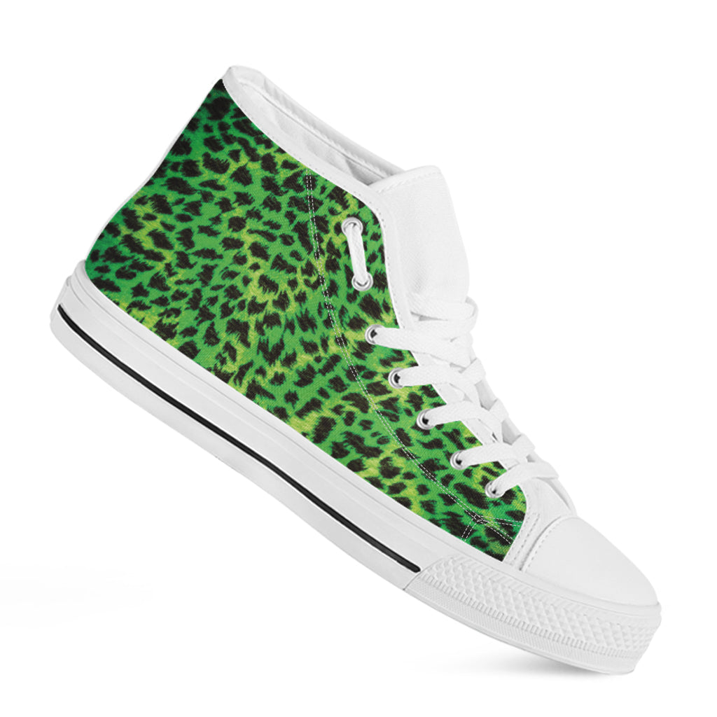 Green And Black Cheetah Print White High Top Shoes