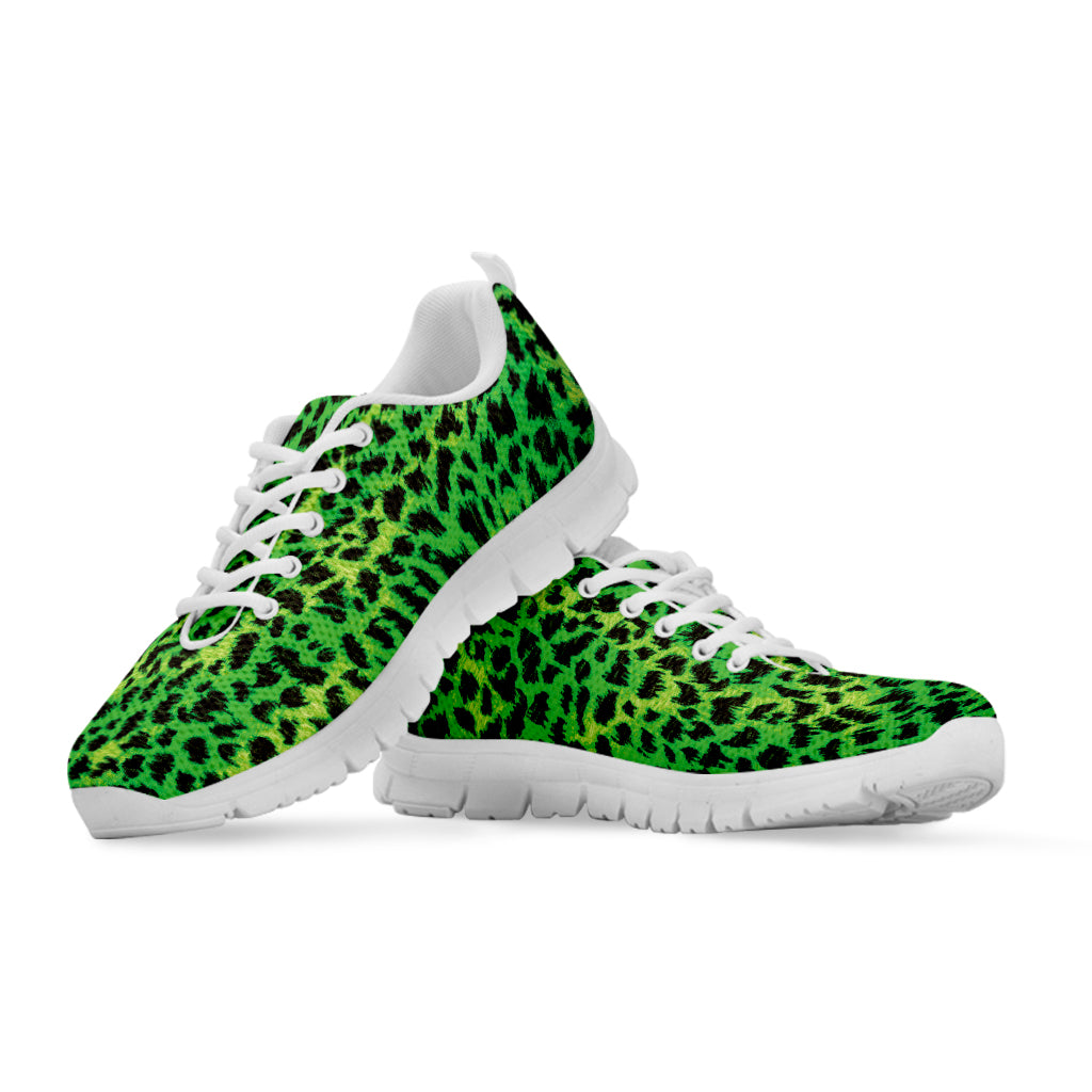 Green And Black Cheetah Print White Sneakers