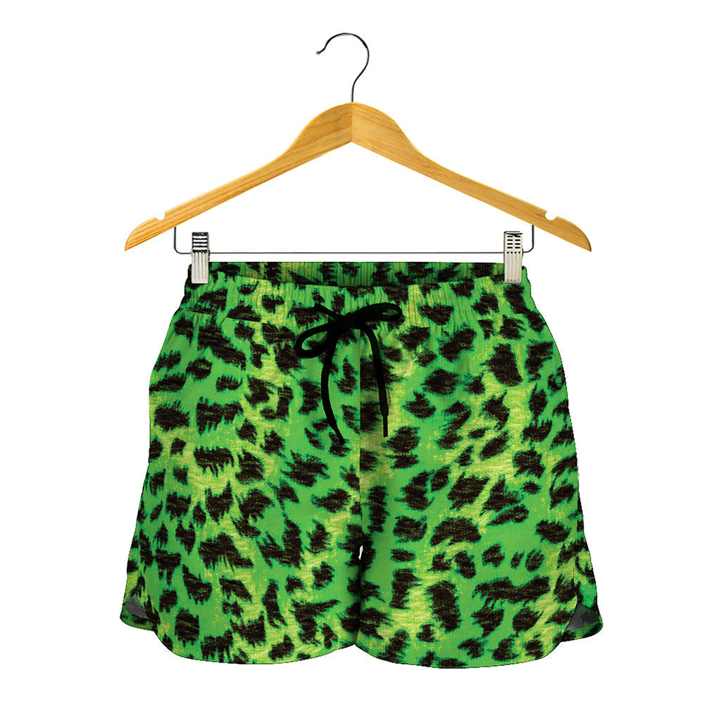Green And Black Cheetah Print Women's Shorts