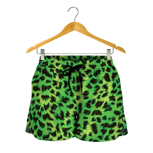 Green And Black Cheetah Print Women's Shorts