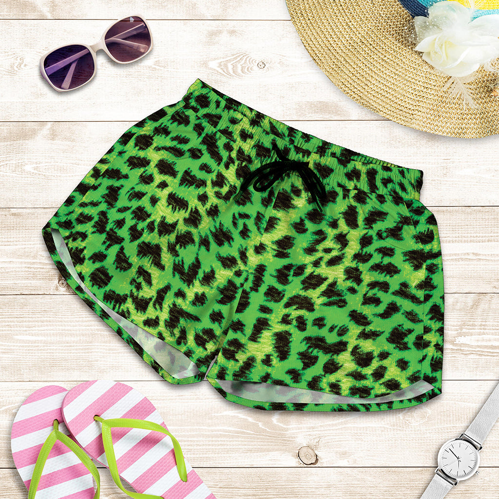 Green And Black Cheetah Print Women's Shorts