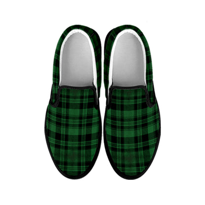 Green And Black Tartan Pattern Print Black Slip On Shoes