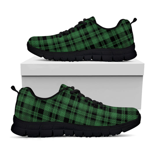 Green And Black Tartan Pattern Print Black Sneakers