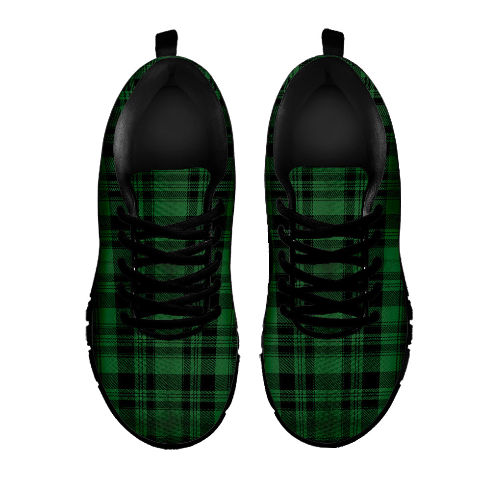 Green And Black Tartan Pattern Print Black Sneakers