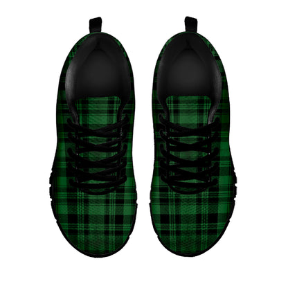Green And Black Tartan Pattern Print Black Sneakers