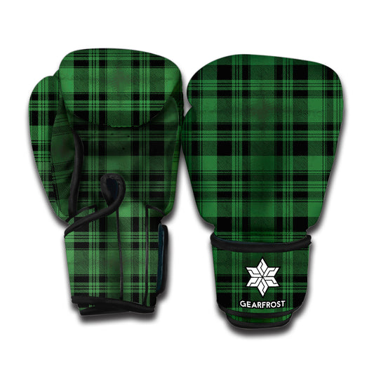 Green And Black Tartan Pattern Print Boxing Gloves