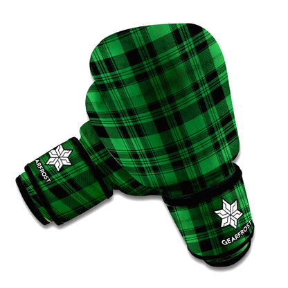 Green And Black Tartan Pattern Print Boxing Gloves