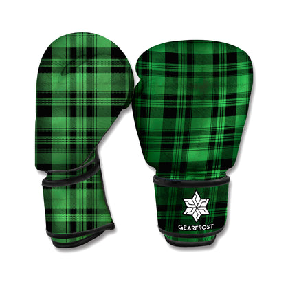 Green And Black Tartan Pattern Print Boxing Gloves