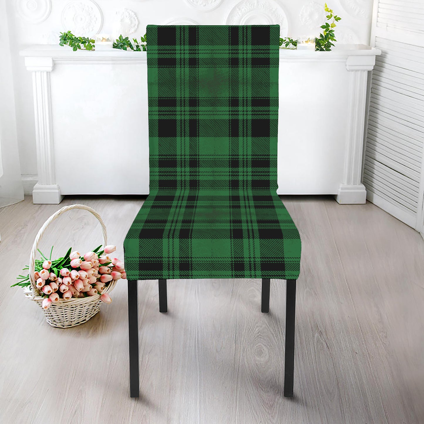 Green And Black Tartan Pattern Print Dining Chair Slipcover