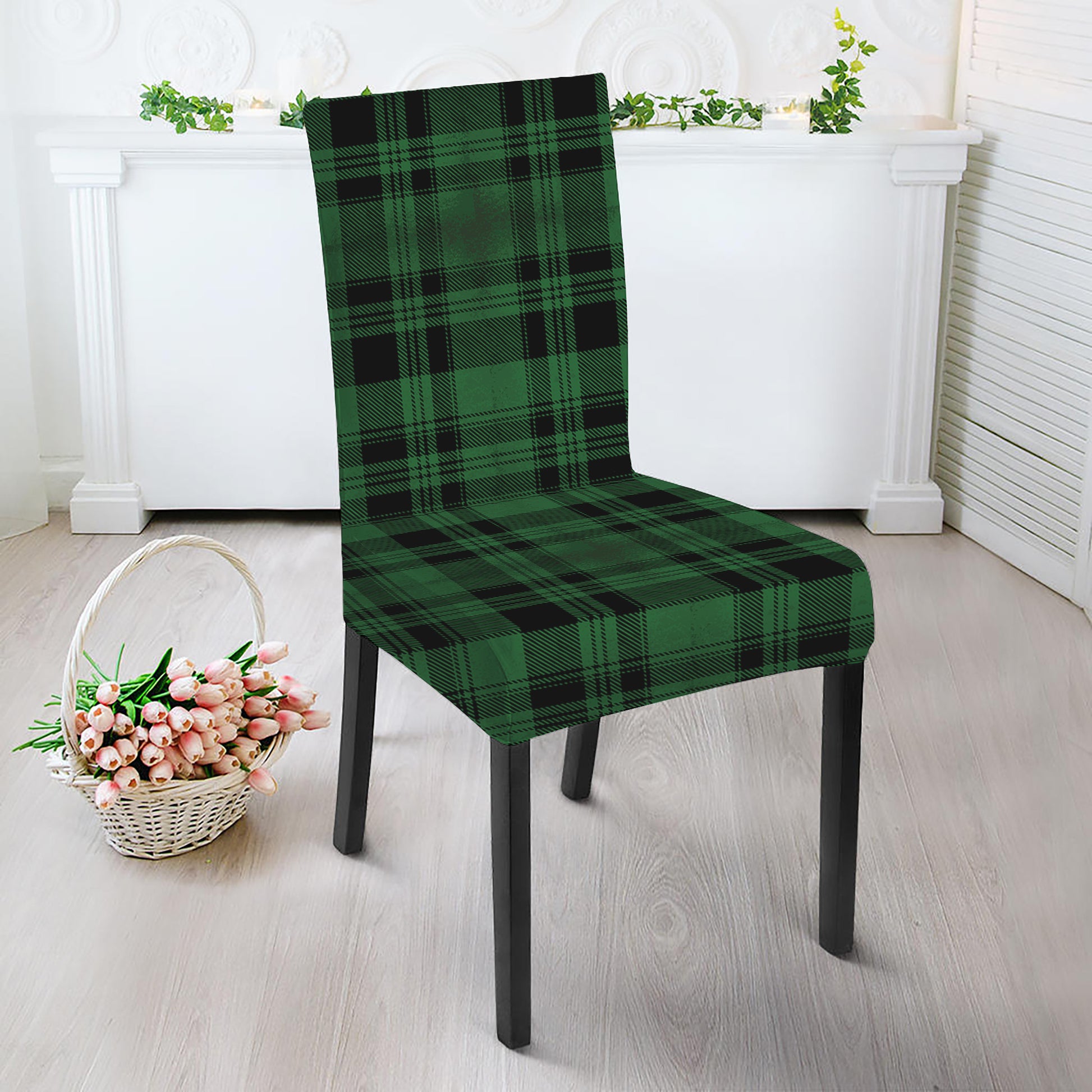 Green And Black Tartan Pattern Print Dining Chair Slipcover