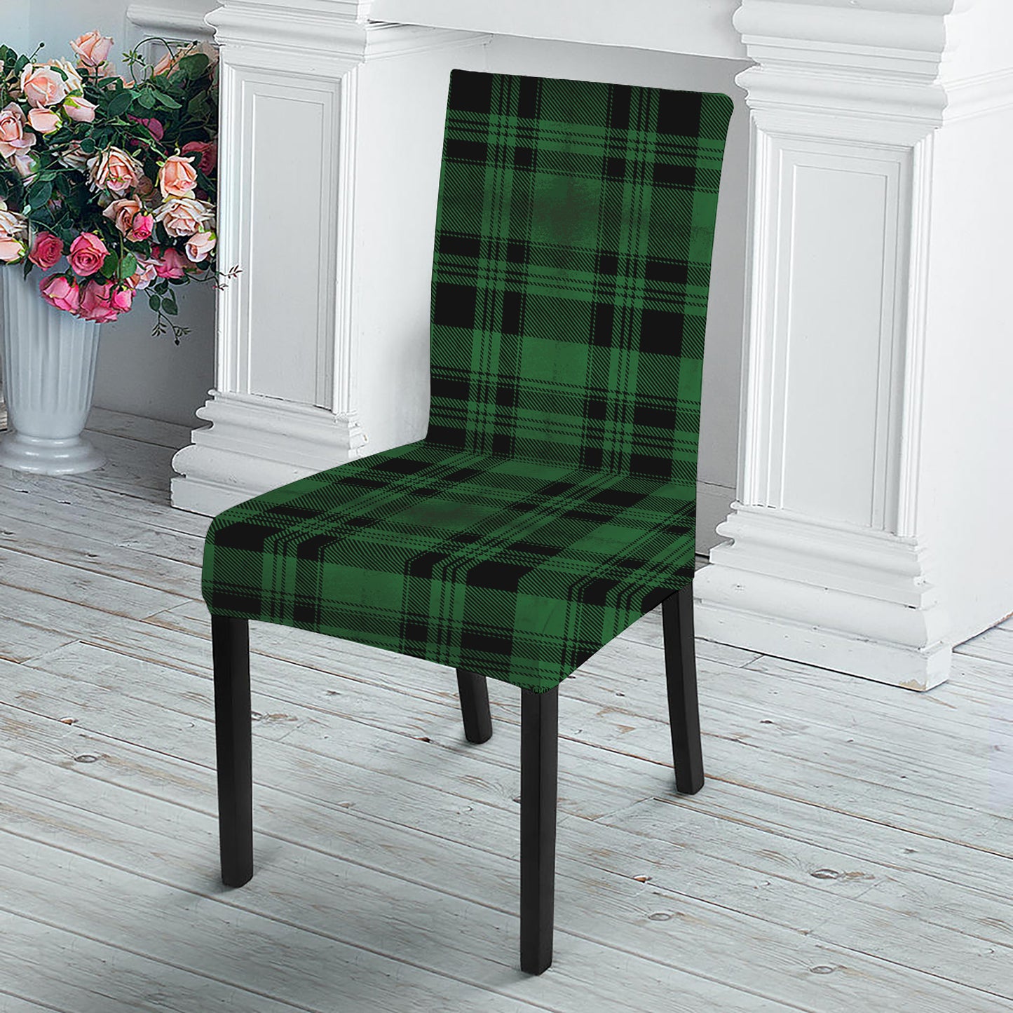 Green And Black Tartan Pattern Print Dining Chair Slipcover