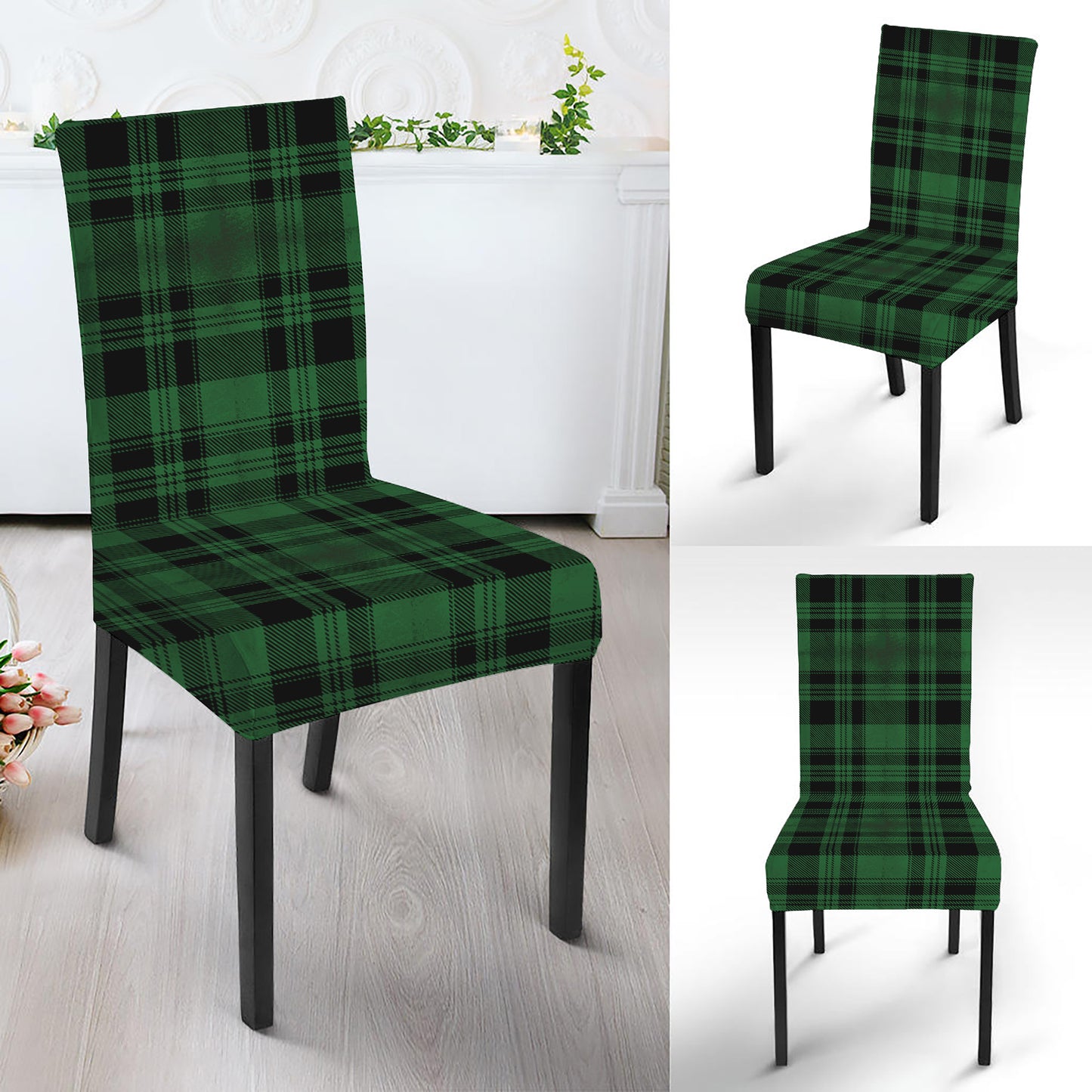 Green And Black Tartan Pattern Print Dining Chair Slipcover