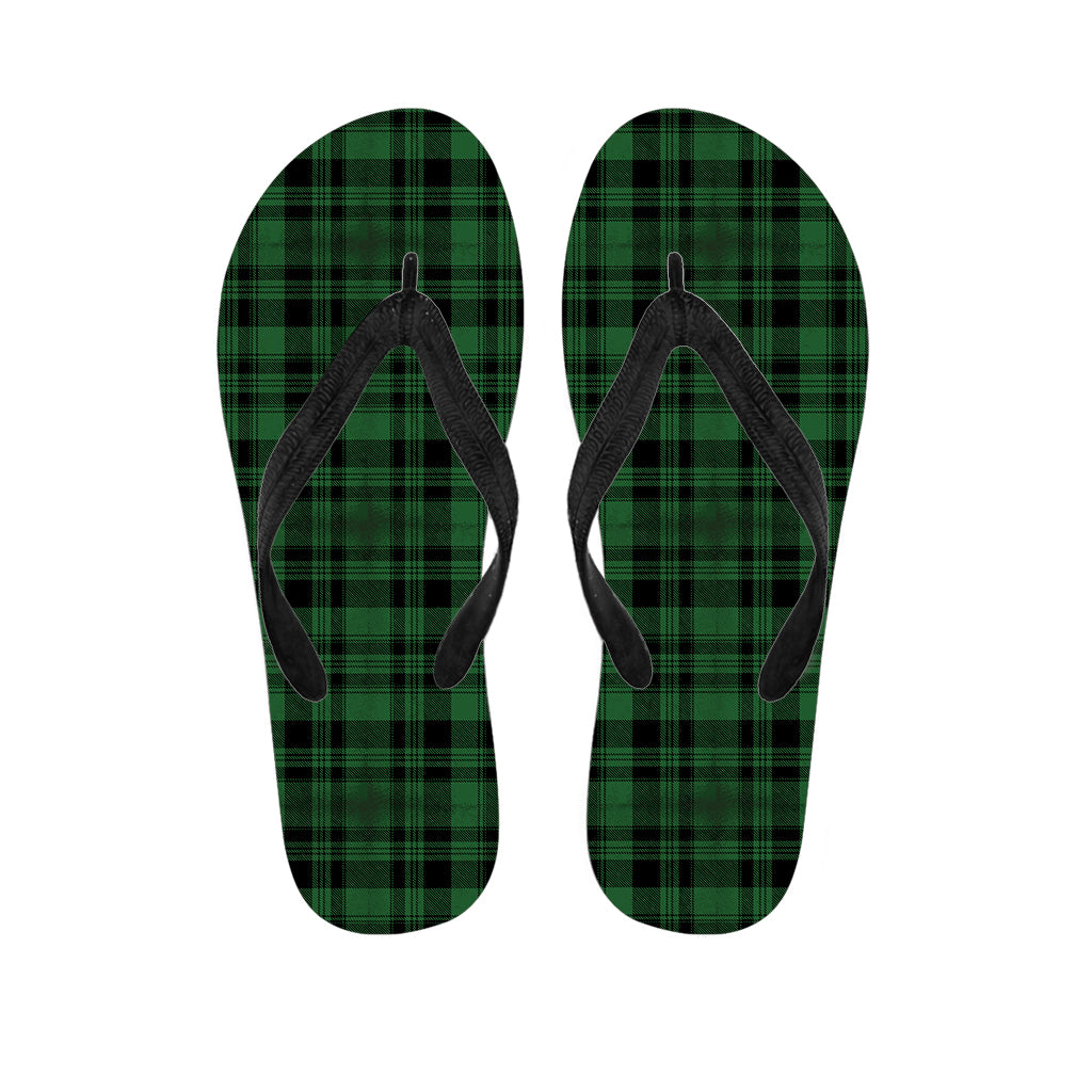 Green And Black Tartan Pattern Print Flip Flops