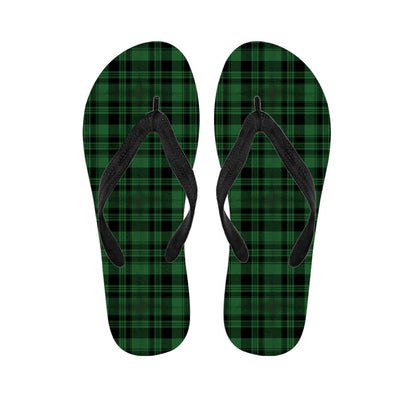 Green And Black Tartan Pattern Print Flip Flops