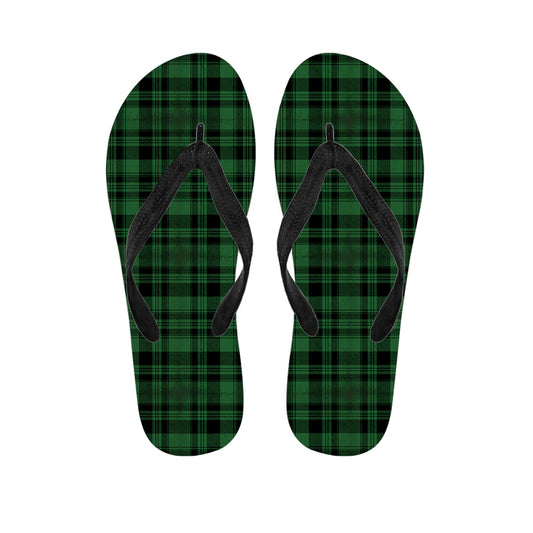 Green And Black Tartan Pattern Print Flip Flops