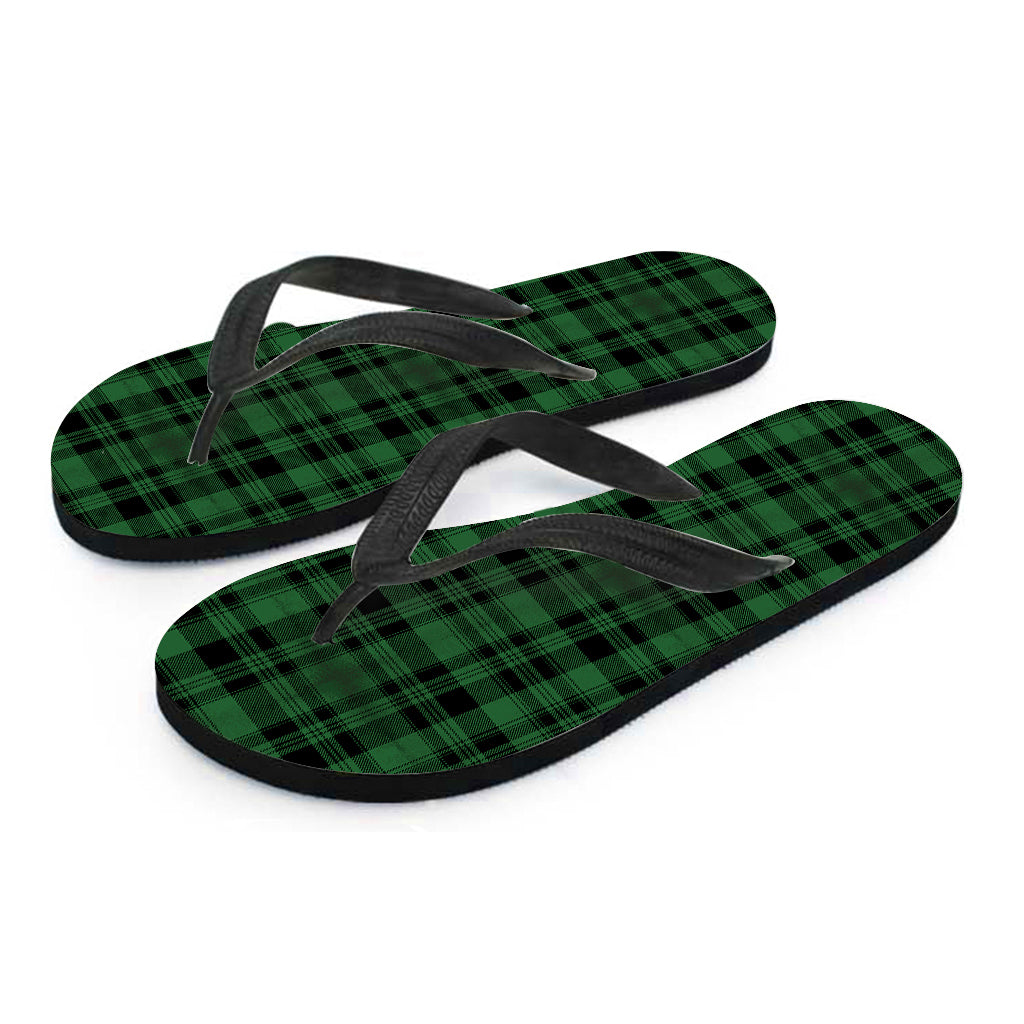 Green And Black Tartan Pattern Print Flip Flops