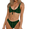 Green And Black Tartan Pattern Print Front Bow Tie Bikini