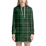 Green And Black Tartan Pattern Print Hoodie Dress