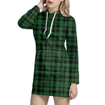 Green And Black Tartan Pattern Print Hoodie Dress