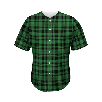Green And Black Tartan Pattern Print Men's Baseball Jersey