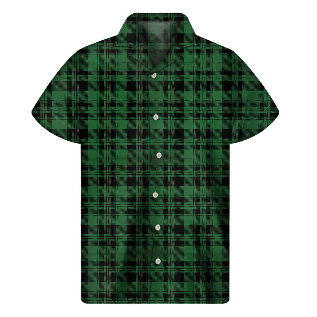 Green And Black Tartan Pattern Print Men's Short Sleeve Shirt