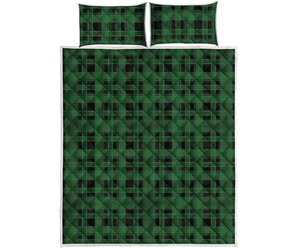 Green And Black Tartan Pattern Print Quilt Bed Set