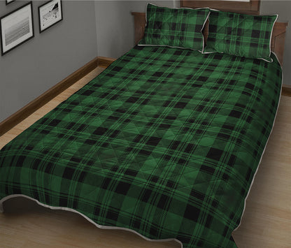 Green And Black Tartan Pattern Print Quilt Bed Set