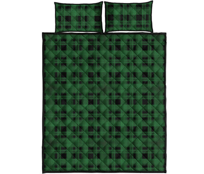 Green And Black Tartan Pattern Print Quilt Bed Set