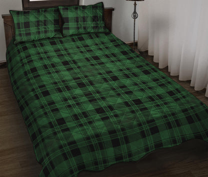 Green And Black Tartan Pattern Print Quilt Bed Set