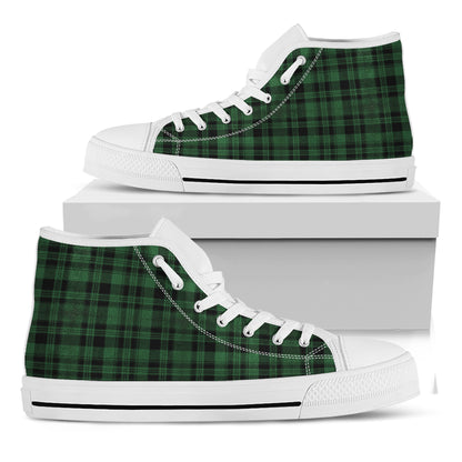 Green And Black Tartan Pattern Print White High Top Shoes
