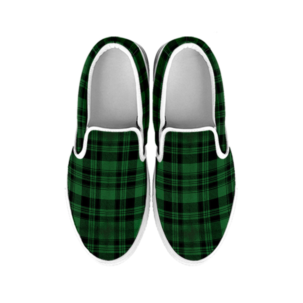 Green And Black Tartan Pattern Print White Slip On Shoes