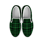Green And Black Tartan Pattern Print White Slip On Shoes