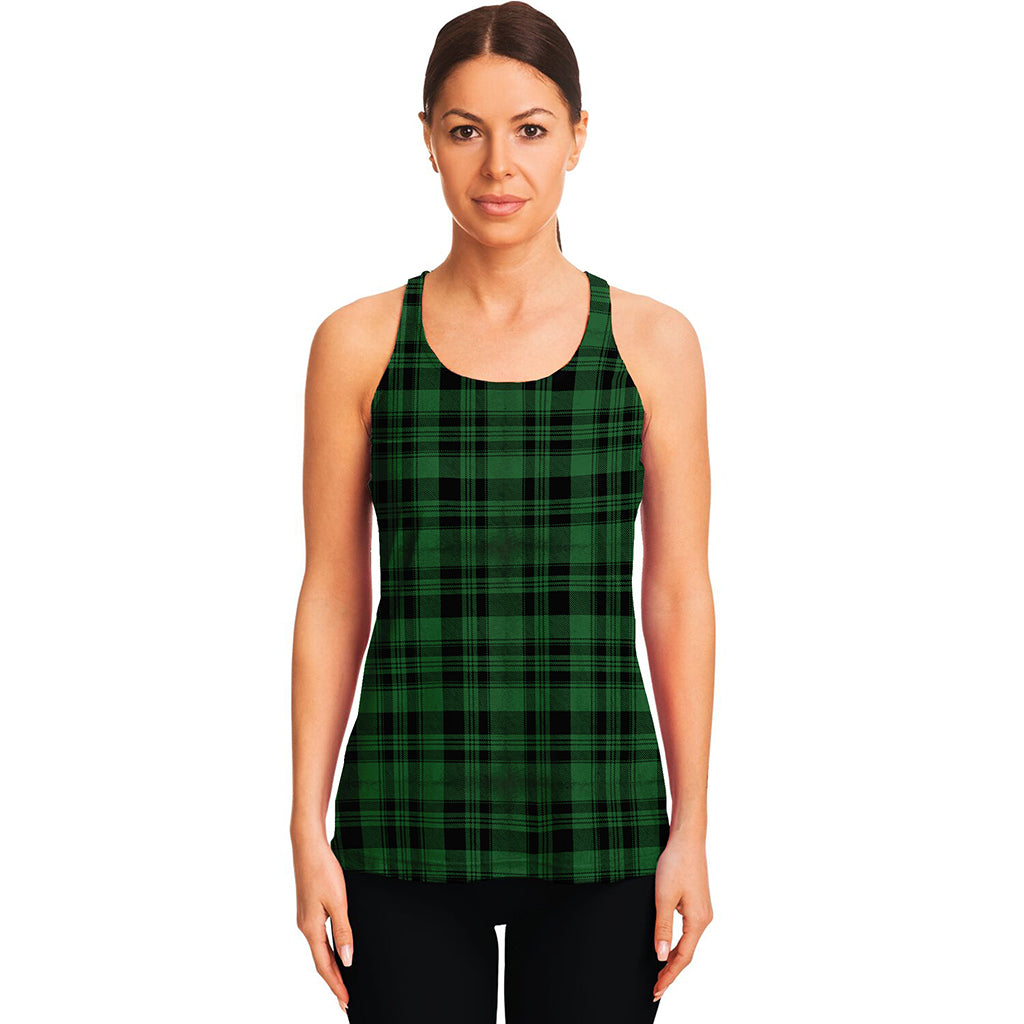 Green And Black Tartan Pattern Print Women's Racerback Tank Top