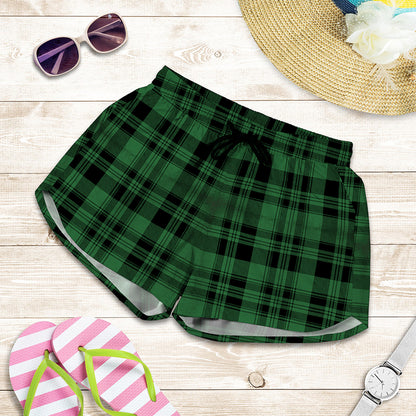 Green And Black Tartan Pattern Print Women's Shorts